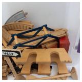 Assorted Wooden Traffic Signs and Track Pieces - Toy Road Set