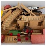 Assorted Wooden Traffic Signs and Track Pieces - Toy Road Set