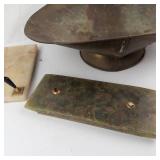 Vintage Brass Desk Scale Pan with Stone Pen Holders & Metal Letter Opener (Lot of 4)