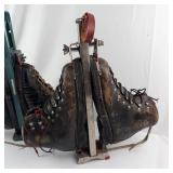 Antique Ski Boots with Metal Carriers (Lot of 2)