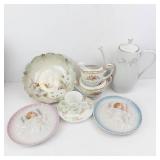 Teapot With Floral Motif & Gold Trim - Assorted Chinaware Set (Teapot, Cups & Saucers)