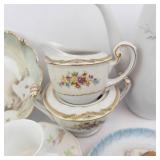 Teapot With Floral Motif & Gold Trim - Assorted Chinaware Set (Teapot, Cups & Saucers)