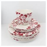 Martha Stewart Collection Red Floral Dinnerware Set - Assorted Plates & Bowls