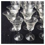 Etched Floral Crystal Champagne Coupes - Large Assorted Glassware Collection for Entertaining