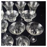Etched Floral Crystal Champagne Coupes - Large Assorted Glassware Collection for Entertaining