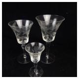 Etched Floral Crystal Champagne Coupes - Large Assorted Glassware Collection for Entertaining