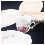 Floral Pattern China Assortment - Plates, Teacups, Saucers & Creamer
