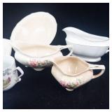 Floral Pattern China Assortment - Plates, Teacups, Saucers & Creamer