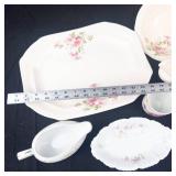 Floral Pattern China Assortment - Plates, Teacups, Saucers & Creamer