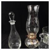 Crystal Glassware Assortment - 2 Decanters, Ice Bucket & Oil Lamp