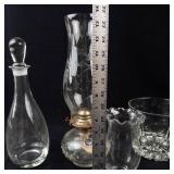 Crystal Glassware Assortment - 2 Decanters, Ice Bucket & Oil Lamp