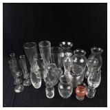 Assorted Glass Vases - Tall Cylinders, Bud Vases, and Etched Leaf Motifs