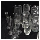 Assorted Glass Vases - Tall Cylinders, Bud Vases, and Etched Leaf Motifs
