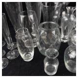 Assorted Glass Vases - Tall Cylinders, Bud Vases, and Etched Leaf Motifs