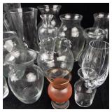 Assorted Glass Vases - Tall Cylinders, Bud Vases, and Etched Leaf Motifs