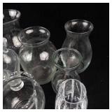 Assorted Glass Vases - Tall Cylinders, Bud Vases, and Etched Leaf Motifs