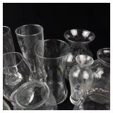 Assorted Glass Vases - Tall Cylinders, Bud Vases, and Etched Leaf Motifs
