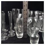 Assorted Glass Vases - Tall Cylinders, Bud Vases, and Etched Leaf Motifs