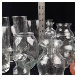 Assorted Glass Vases - Tall Cylinders, Bud Vases, and Etched Leaf Motifs