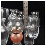 Assorted Glass Vases - Tall Cylinders, Bud Vases, and Etched Leaf Motifs
