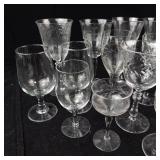Assorted Crystal Stemware Set - Glasses & Goblets With Etched Cut Designs