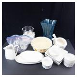 Mikasa Petite Points Glassware Lot - Blue Vase, Bowls & Glasses
