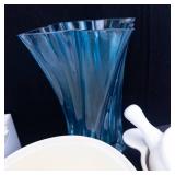 Mikasa Petite Points Glassware Lot - Blue Vase, Bowls & Glasses