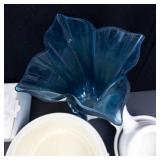 Mikasa Petite Points Glassware Lot - Blue Vase, Bowls & Glasses