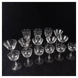 Crystal Champagne Coupe Glasses with Engraved Leaf Pattern - Assorted Set