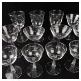Crystal Champagne Coupe Glasses with Engraved Leaf Pattern - Assorted Set