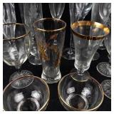 Assorted Stemware Glasses - Etched Starburst Motifs in Clear Glass