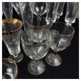 Assorted Stemware Glasses - Etched Starburst Motifs in Clear Glass