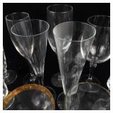 Assorted Stemware Glasses - Etched Starburst Motifs in Clear Glass