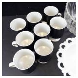 Godinger Crystal Bowl, Milk Glass Bowl & 8 Porcelain Espresso Cups (Lot of 3)