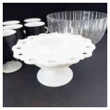 Godinger Crystal Bowl, Milk Glass Bowl & 8 Porcelain Espresso Cups (Lot of 3)