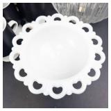 Godinger Crystal Bowl, Milk Glass Bowl & 8 Porcelain Espresso Cups (Lot of 3)