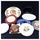 Assorted Ceramic Plates & Platters - Norman Rockwell The Ship Builder & Floral Motifs