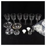 8 Etched Crystal Stemmed Glasses with Bowls & Sake Cups - Glassware Set