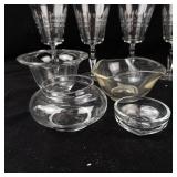 8 Etched Crystal Stemmed Glasses with Bowls & Sake Cups - Glassware Set