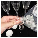 8 Etched Crystal Stemmed Glasses with Bowls & Sake Cups - Glassware Set