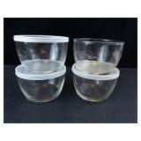 Princess House Glass Bowls with Lids - Etched Leaf Pattern (Set of 4)