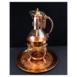 Princess House Vintage Copper Coffee Carafe with Glass Server, Stand & Tray