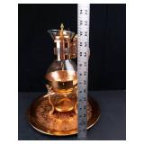 Princess House Vintage Copper Coffee Carafe with Glass Server, Stand & Tray