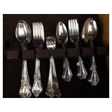 Assorted Silverware Set with Ornate Handles in Drawer Organizer