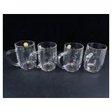 Princess House Crystal Mugs - Made in France, 4-Piece Set, Etched Leaf Pattern