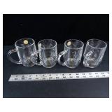 Princess House Crystal Mugs - Made in France, 4-Piece Set, Etched Leaf Pattern