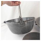 Antique Gray Graniteware Enamelware Set - Pots, Kettle, Colander & Funnel