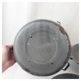 Antique Gray Graniteware Enamelware Set - Pots, Kettle, Colander & Funnel
