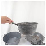 Antique Gray Graniteware Enamelware Set - Pots, Kettle, Colander & Funnel