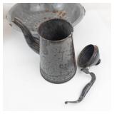 Antique Gray Graniteware Enamelware Set - Pots, Kettle, Colander & Funnel
